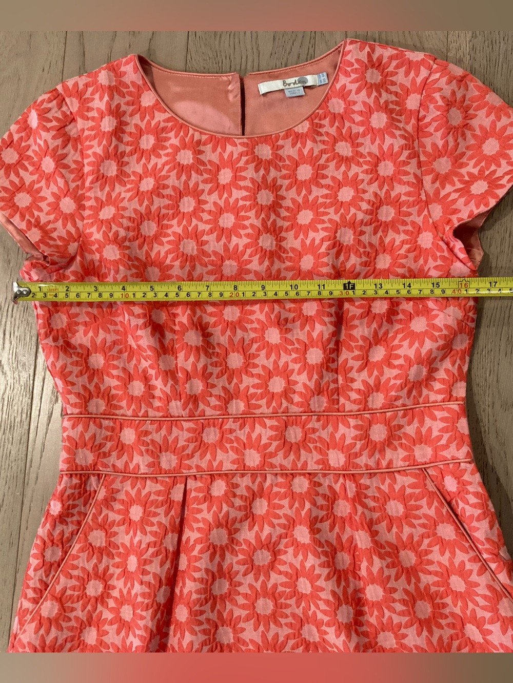 Boden Coral Pink Daisy Jacquard Shift Dress 6 - Picture 6 of 10